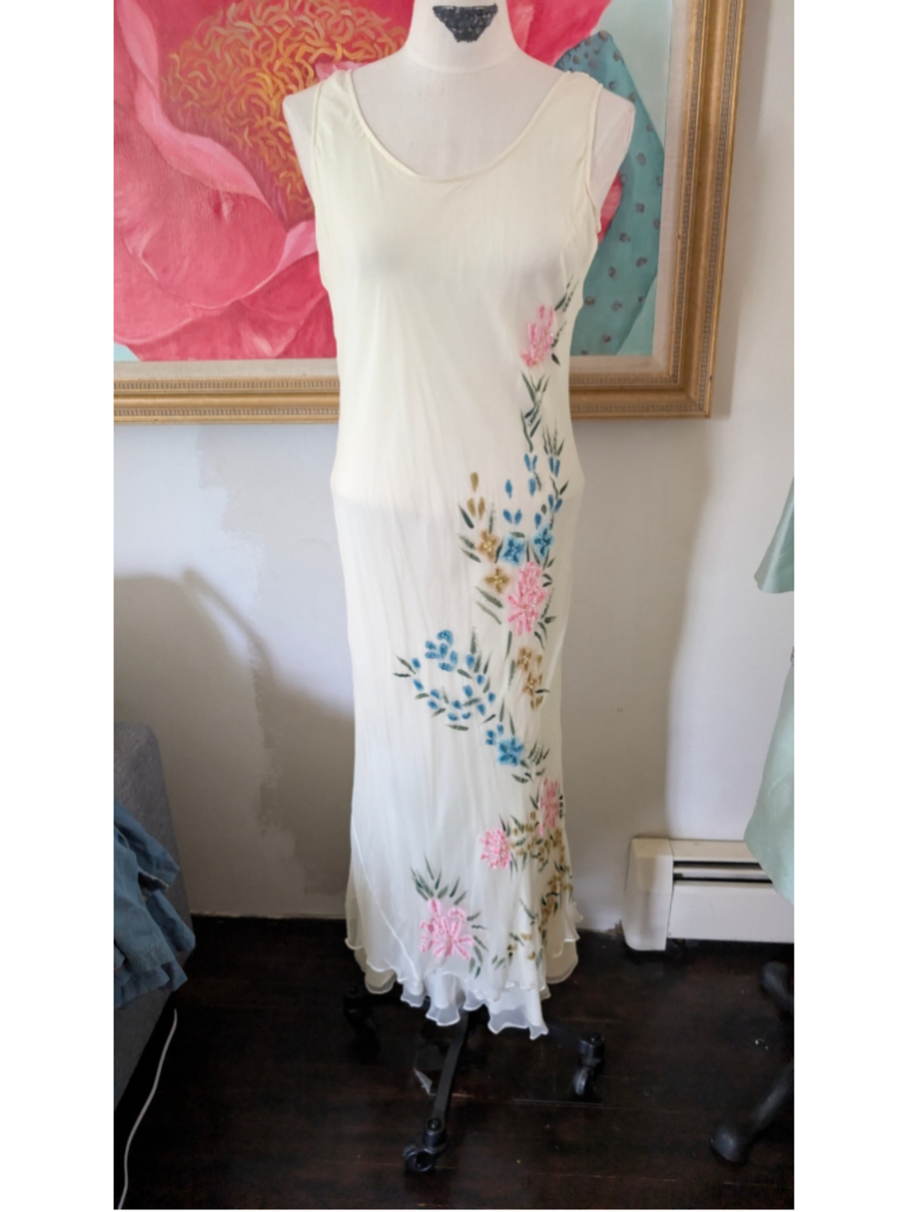 Vintage Sterling Styles Floral midi Dress, with matching shawl White and Pink